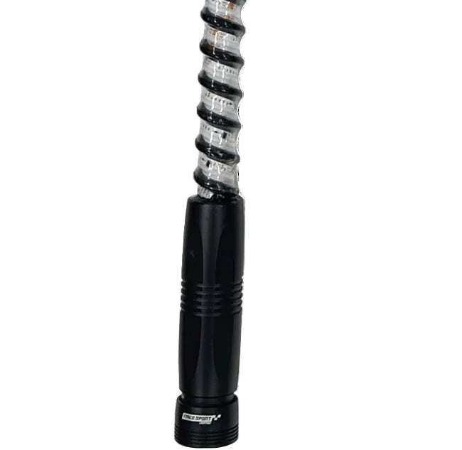 Stinger LED whip antenna with black base and spiral light strip