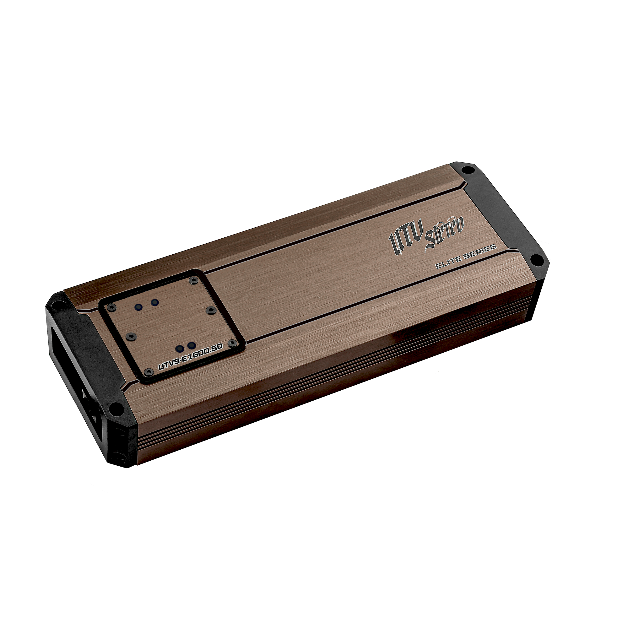 UTV Stereo Elite Series E1600 5D amplifier in a brushed bronze finish