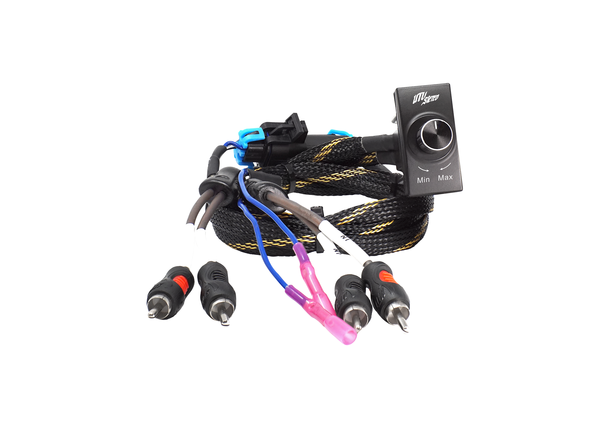 UTV Stereo bass knob controller with wiring harness and RCA connectors