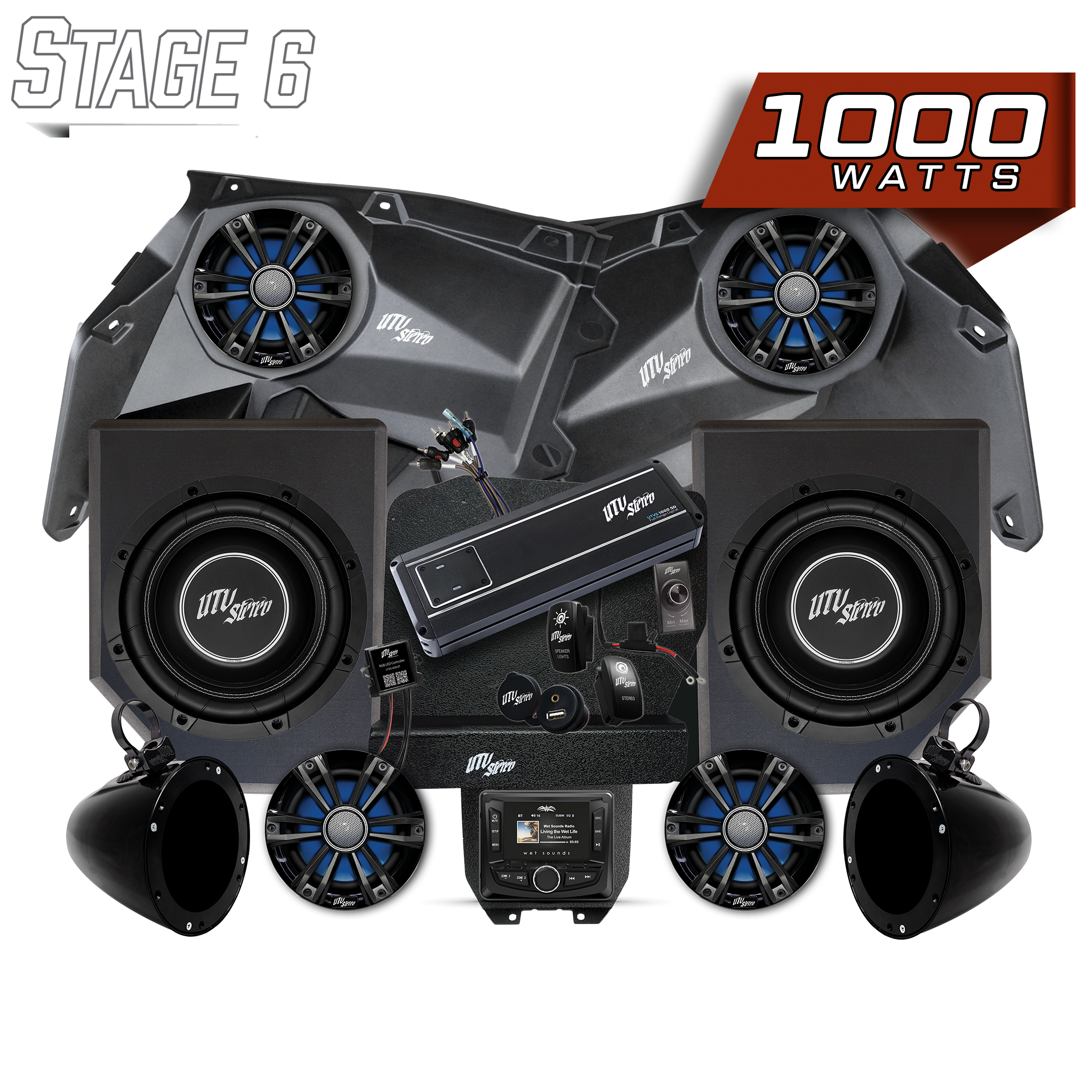 4" Bluetooth Stereo Speakers For ATV UTV – Fits Polaris RZR XP, Can Am X3, Honda Talon – 150W Water-Resistant