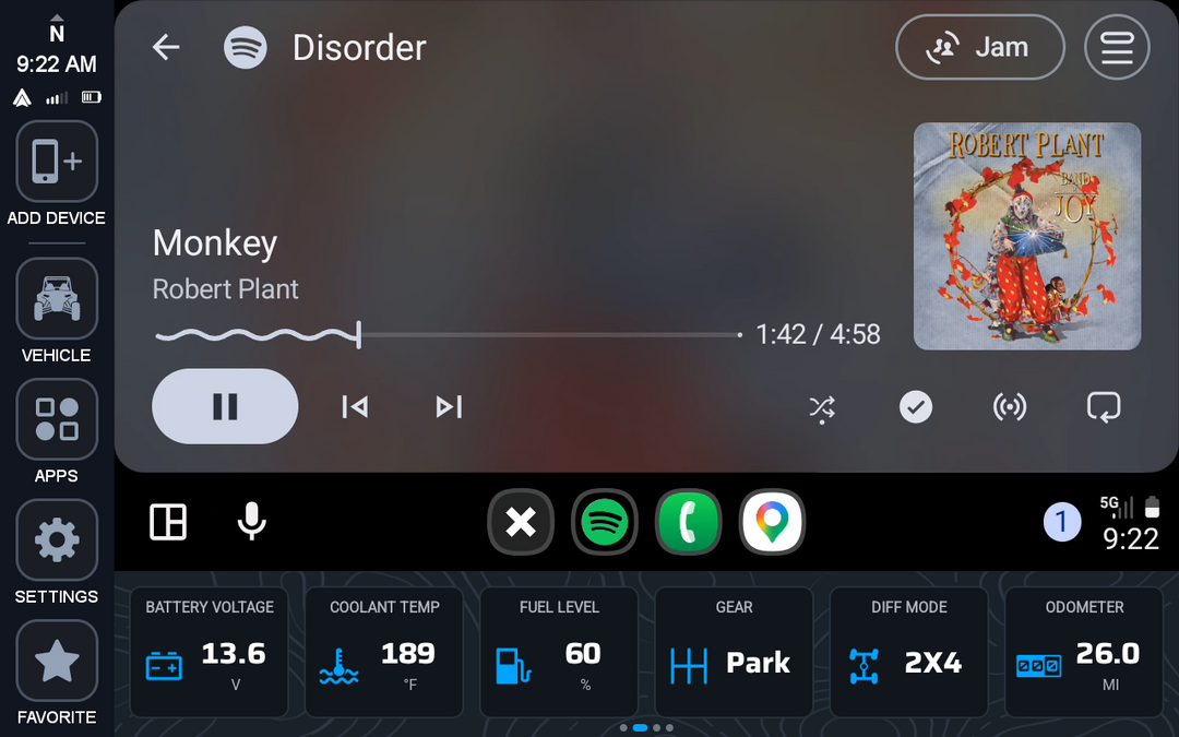 HORIZON XTR Apple CarPlay music playback screen