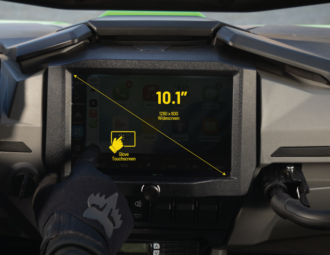 Gloved hand using the HORIZON XTR 10.1 inch touchscreen