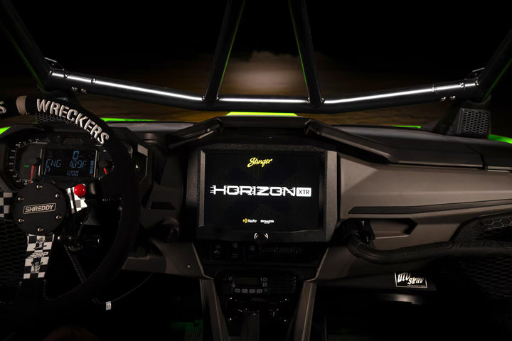 Stinger Horizon XTR infotainment display mounted in a UTV dashboard