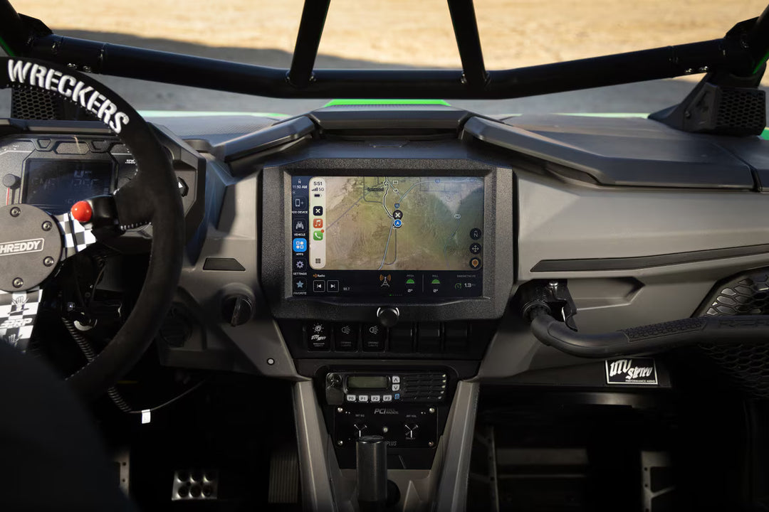 Stinger infotainment display mounted in a UTV dashboard
